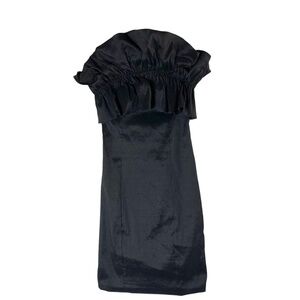 THIRTY THIRTY Mini Dress Strapless Ruffle BodyCon Back Zip-Up in black XS -NWT